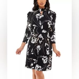 Adrienne Vittadini Women's 3/4 Sleeve Dress with Smocked Neck and Waist Dress